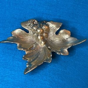 Vintage MCM Solid Brass Grape Leaf trinket dish/table decor/ashtray.